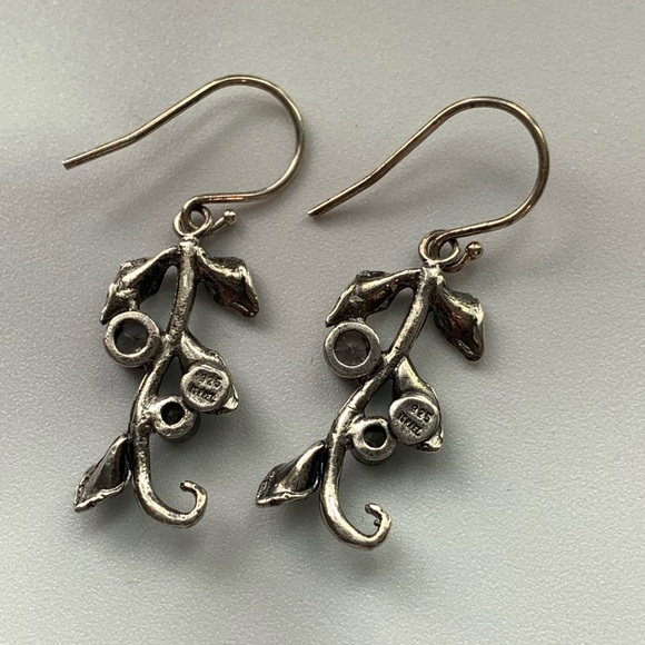 Shablool-Style Sterling CZ Israel Made Leaf Vine Dangle Earrings - Picture 7 of 12